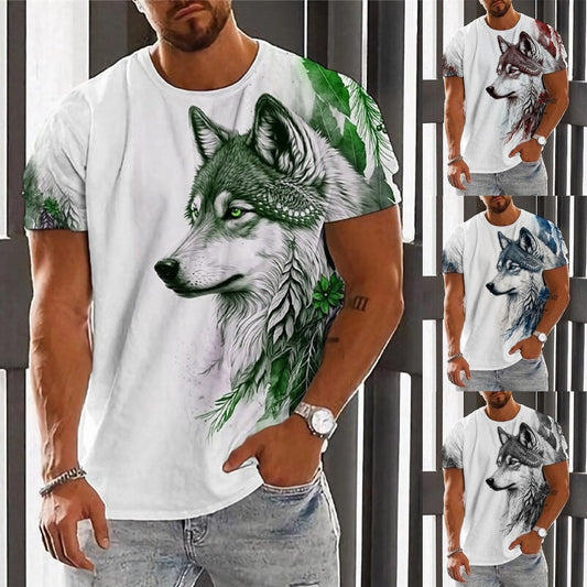 💥👕【2XS-6XL】🌹🏆Nuevo producto de verano 2026: camiseta de manga corta para hombre con estampado de lobo - Algodón agradable para la piel, suave y transpirable