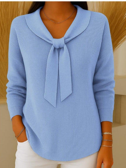 🔥🎉【S-2XL】Damski sweter w jednolitym kolorze, z wiązaniem w talii i długim rękawem, luźny i swobodny krój