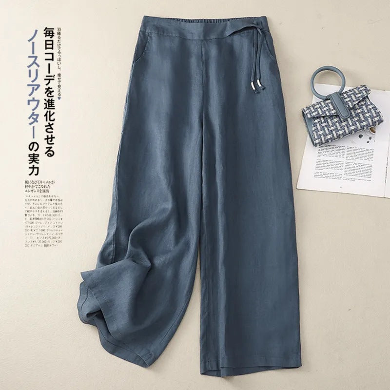 🔥✨【M-3XL】Nuevos pantalones casuales de pierna ancha de talle alto para mujer, ideales para el verano: ligeros y transpirables.