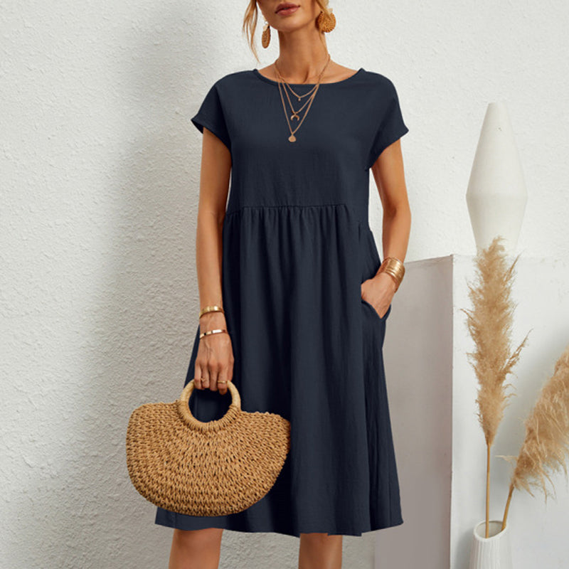 ✨🌼【S-5XL】Vestido de algodón y lino para mujer, sencillo, holgado y casual, de moda de verano