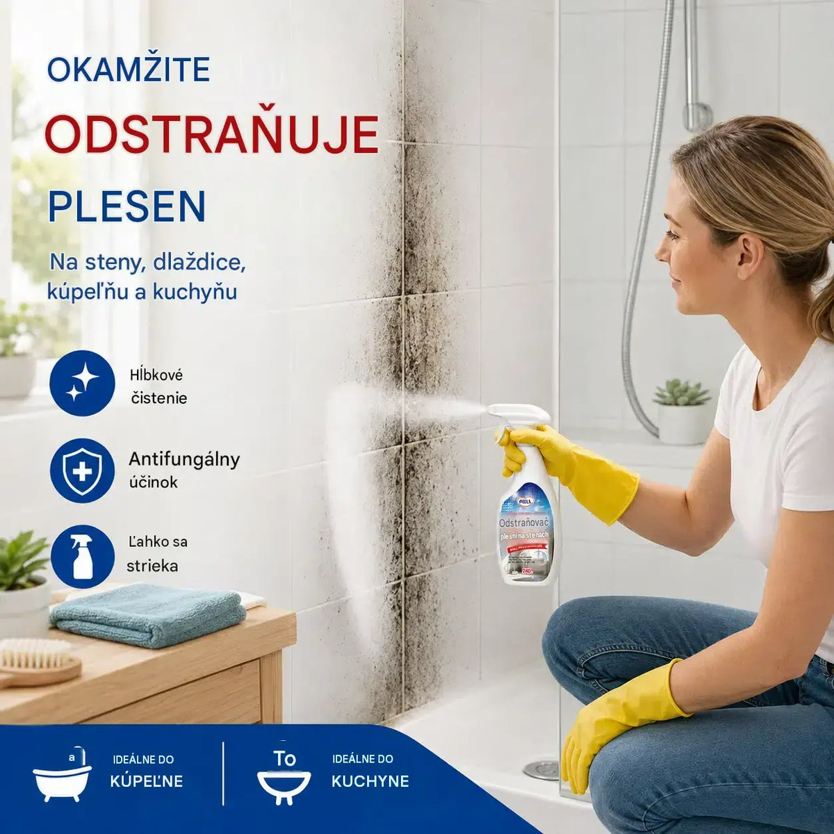 🔥 👍Sprej na odstraňovanie plesní z obkladov a dlaždíc – Ľahký sprej lúči čierne škvrny od plesní