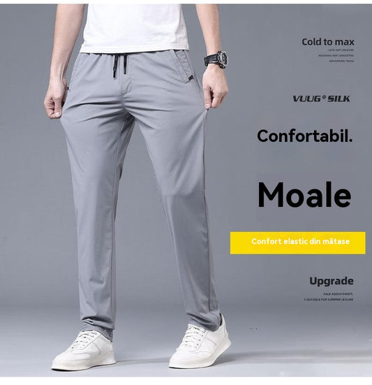 【40-115kg】🔥【M-5XL】Pantaloni casual elastici pentru bărbați, din mătase glacială, la modă, vara 2025