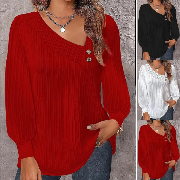 🎉🌈【Sleva 50 %🔥】【S-2XL】Nové podzimní módní a elegantní dámské jednobarevné tričko s dlouhým rukávem