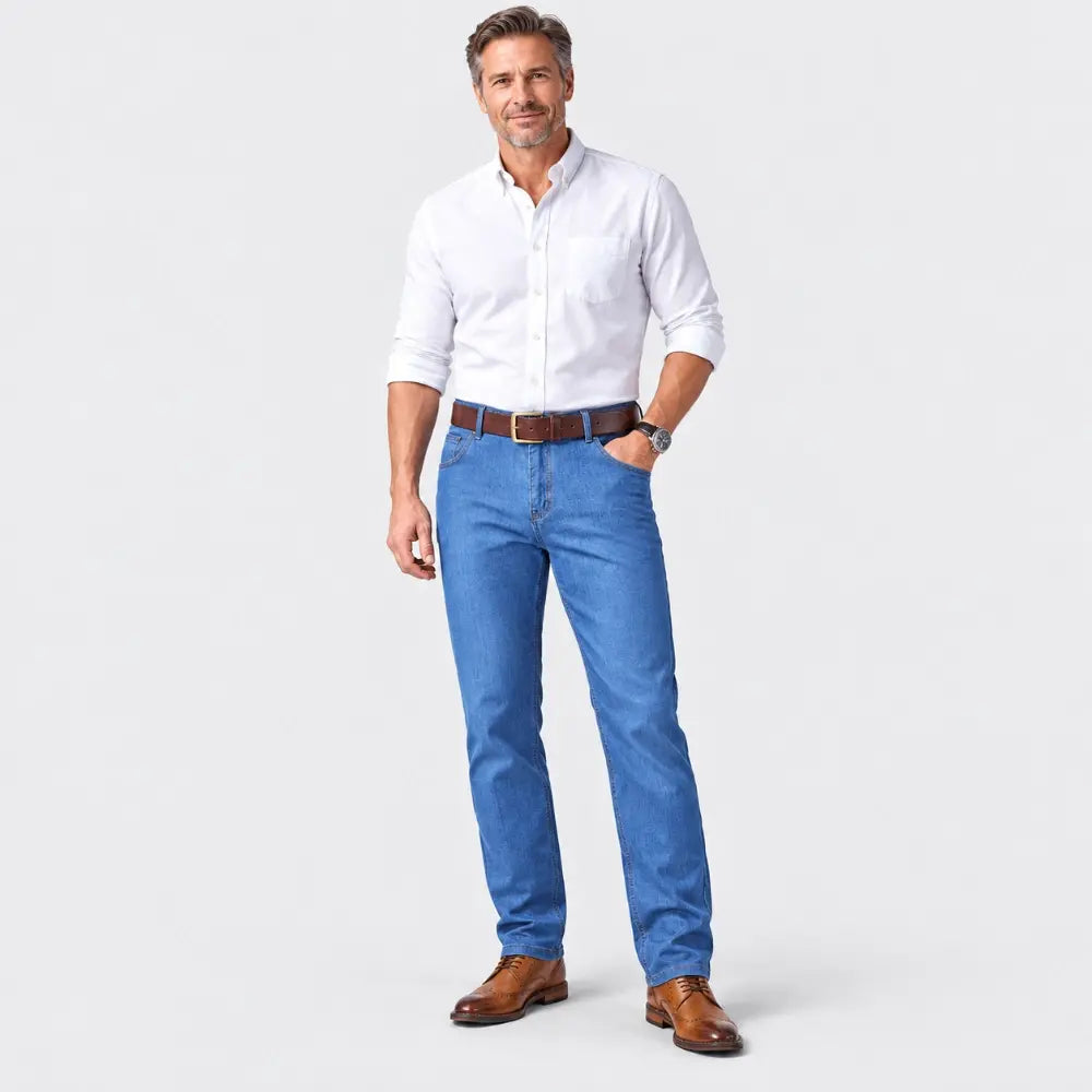 🔥【1 + 1 zadarmo】🔥【60 – 110 kg】👖👖 Pánske džínsy – rovný strih, ležérne, univerzálne, nadmerné veľkosti