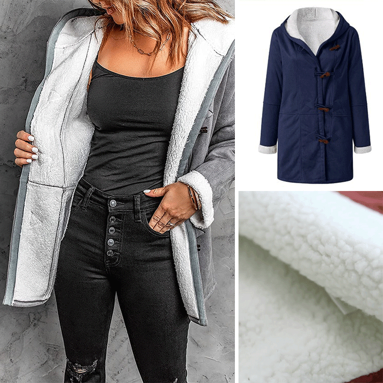 🔥⛄【Omejen 50% popust】✨【S-5XL】Nova modna topla ženska jakna s kapuco in podlogo iz semiša in flisa