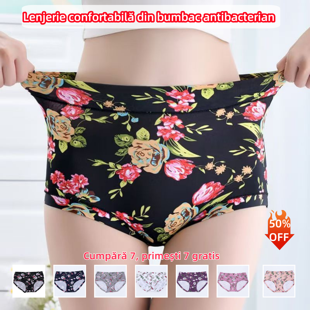😍【Pachet de 7】✨💕【50-140KG】Lenjerie intimă confortabilă, antibacteriană, din bumbac, imprimeuri noi 