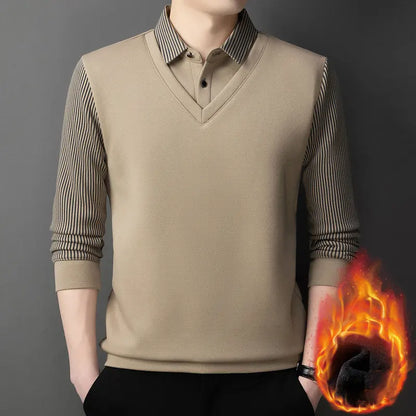 【50% popust】【M-4XL】Nova jesensko/zimska moška dvodelna poslovna srajca s flis podlogo in debelo imitacijo flisa