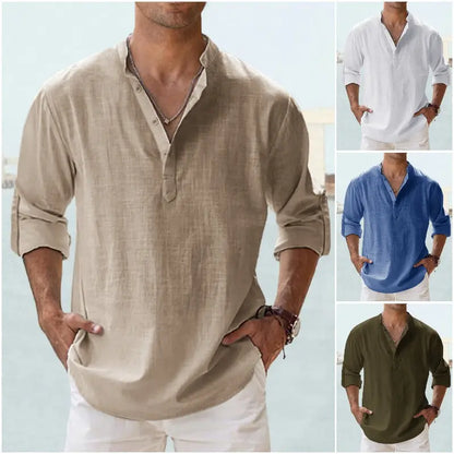 💥【S-5XL】Nueva camisa casual de algodón y lino para hombre, a la moda, ideal para el verano.