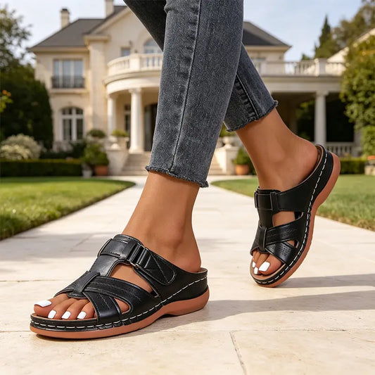 Colección de verano 2026  Pantuflas de piel auténtica con soporte plantar  ¡Ultra cómodas y ajustables!