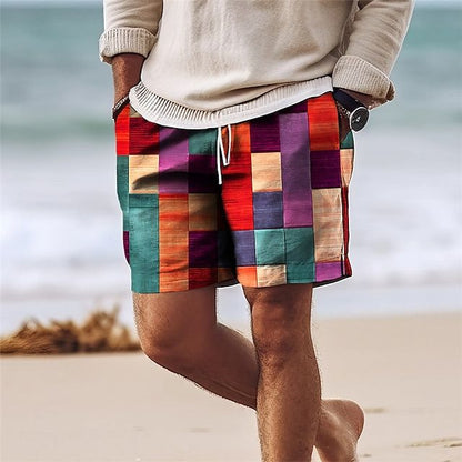 😎🎉【Novedad de verano🔥】Pantalones cortos de hombre con estampado multicolor y estilo elegante: holgados y casuales.