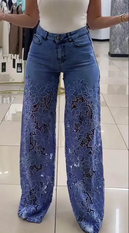 🔥Cantitate limitată🔥【S-3XL】✨🌈Vara 2025, blugi de damă cu cusături din dantelă, la modă, casual, respirabili 